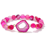 Red Striped Agates Stone Bead Bracelet Druzy Charm Energy Healing Bangle