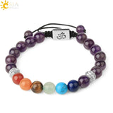 CSJA 7 Chakra Stones Bracelet OM Symbol Yoga Balance Reiki Charms Strand