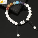 CSJA 7 Chakra Stones Bracelet OM Symbol Yoga Balance Reiki Charms Strand