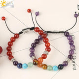 CSJA 7 Chakra Stones Bracelet OM Symbol Yoga Balance Reiki Charms Strand