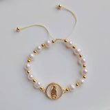 Guadalupe Bracelet Pearl Beaded Mary Charm Adjustable Christian Jewelry