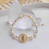 Guadalupe Bracelet Pearl Beaded Mary Charm Adjustable Christian Jewelry
