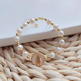 Guadalupe Bracelet Pearl Beaded Mary Charm Adjustable Christian Jewelry