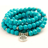 8mm Howlite Lotus Bracelet 108 Beads Buddha Tree Charms Couple Jewelry