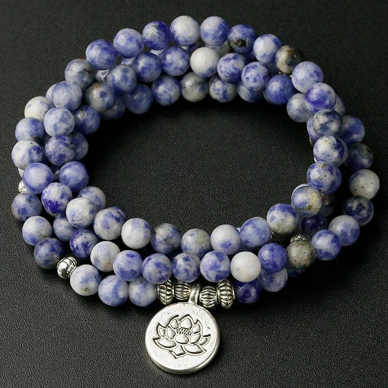 Sodalite Bracelet 6mm with OM Lotus Charm