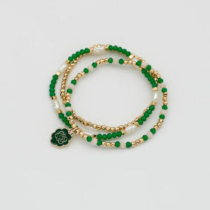 Green Beads Bracelets Set For Women Three Elastic Enamel Charm Item