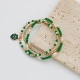 Green Beads Bracelets Set For Women Three Elastic Enamel Charm Item