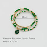 Green Beads Bracelets Set For Women Three Elastic Enamel Charm Item
