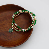 Green Beads Bracelets Set For Women Three Elastic Enamel Charm Item