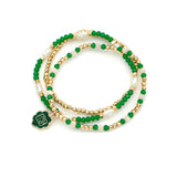 Green Beads Bracelets Set For Women Three Elastic Enamel Charm Item