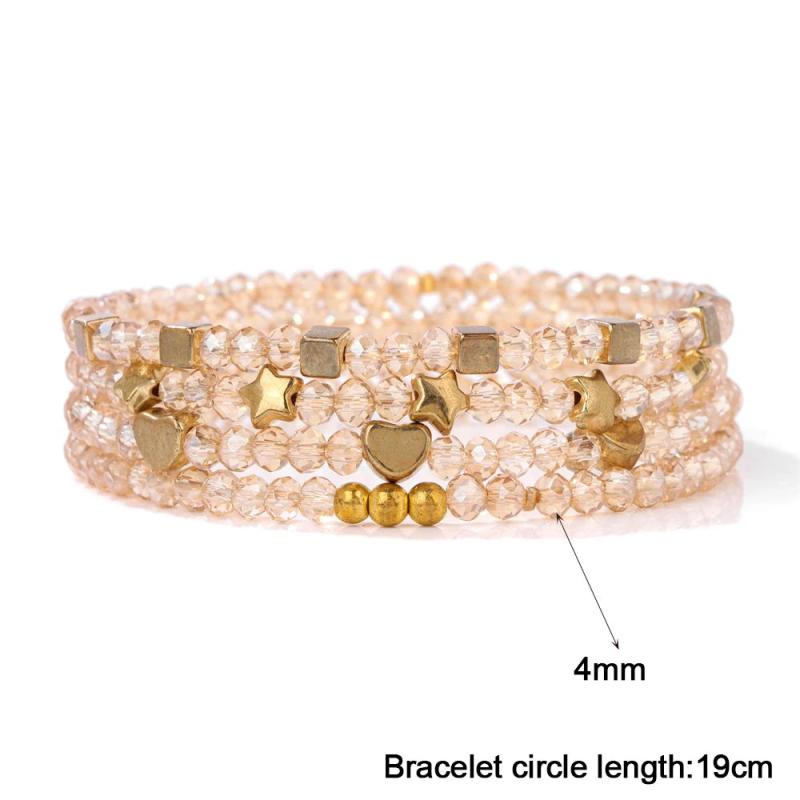 4PCS Crystal Bead Charm Bracelet Set Stretch Glass Jewelry Men Women