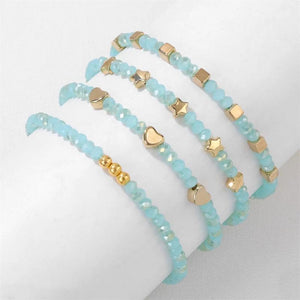 4PCS Crystal Bead Charm Bracelet Set Stretch Glass Jewelry Men Women