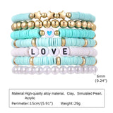 Colorful Clay Bead Bracelet Set with Heart Charms