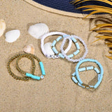 Colorful Clay Bead Bracelet Set with Heart Charms