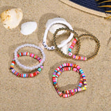 Colorful Clay Bead Bracelet Set with Heart Charms