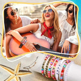 Colorful Clay Bead Bracelet Set with Heart Charms