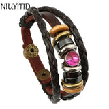 Vintage Crystal Alloy Charm Leather Bracelet