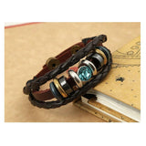Vintage Crystal Alloy Charm Leather Bracelet