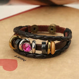 Vintage Crystal Alloy Charm Leather Bracelet