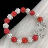 Greek Sorority Disco Ball Beads Number Charms Bracelet Jewelry