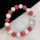 Greek Sorority Disco Ball Beads Number Charms Bracelet Jewelry
