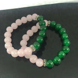 Greek Sorority Elastic Pink Green Jade Bead Charms Bracelet