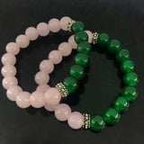 Greek Sorority Elastic Pink Green Jade Bead Charms Bracelet