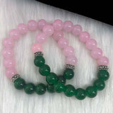 Greek Sorority Elastic Pink Green Jade Bead Charms Bracelet