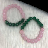 Greek Sorority Elastic Pink Green Jade Bead Charms Bracelet