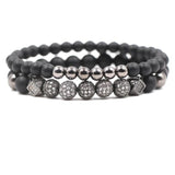 2Pcs/Set Matte Stone Beads Bracelet Pave CZ Ball Bracelets
