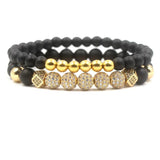 2Pcs/Set Matte Stone Beads Bracelet Pave CZ Ball Bracelets