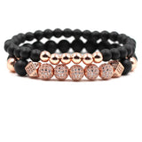 2Pcs/Set Matte Stone Beads Bracelet Pave CZ Ball Bracelets