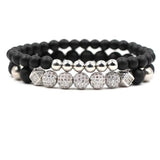 2Pcs/Set Matte Stone Beads Bracelet Pave CZ Ball Bracelets
