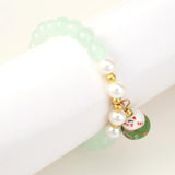 Lucky Cat Adjustable Bracelet 8mm Natural Stone High for Women Girls