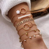 Crystal Star Pentagram Pearl Bracelet Girl Vintage Charm Double Layer Chain