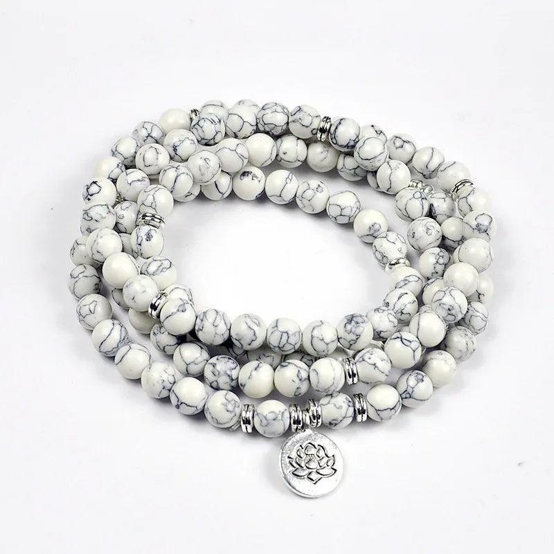 Lotus Magnesite Beads Charm Bracelet Yoga String