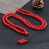 Carnelian Beaded Necklace Red Natural Stone 108 Beads Wrap Bracelet