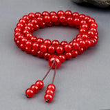 Carnelian Beaded Necklace Red Natural Stone 108 Beads Wrap Bracelet