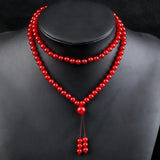 Carnelian Beaded Necklace Red Natural Stone 108 Beads Wrap Bracelet