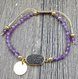 Druzy Stone Charm Amethysts Beads Cord Bracelet