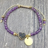 Druzy Stone Charm Amethysts Beads Cord Bracelet