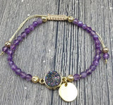 Druzy Stone Charm Amethysts Beads Cord Bracelet