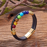 Chakra Stone Beaded Bracelet Spliced Leather Charm Bracelet Yoga Jewelry