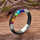 Chakra Stone Beaded Bracelet Spliced Leather Charm Bracelet Yoga Jewelry