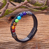 Chakra Stone Beaded Bracelet Spliced Leather Charm Bracelet Yoga Jewelry
