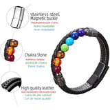 Chakra Stone Beaded Bracelet Spliced Leather Charm Bracelet Yoga Jewelry