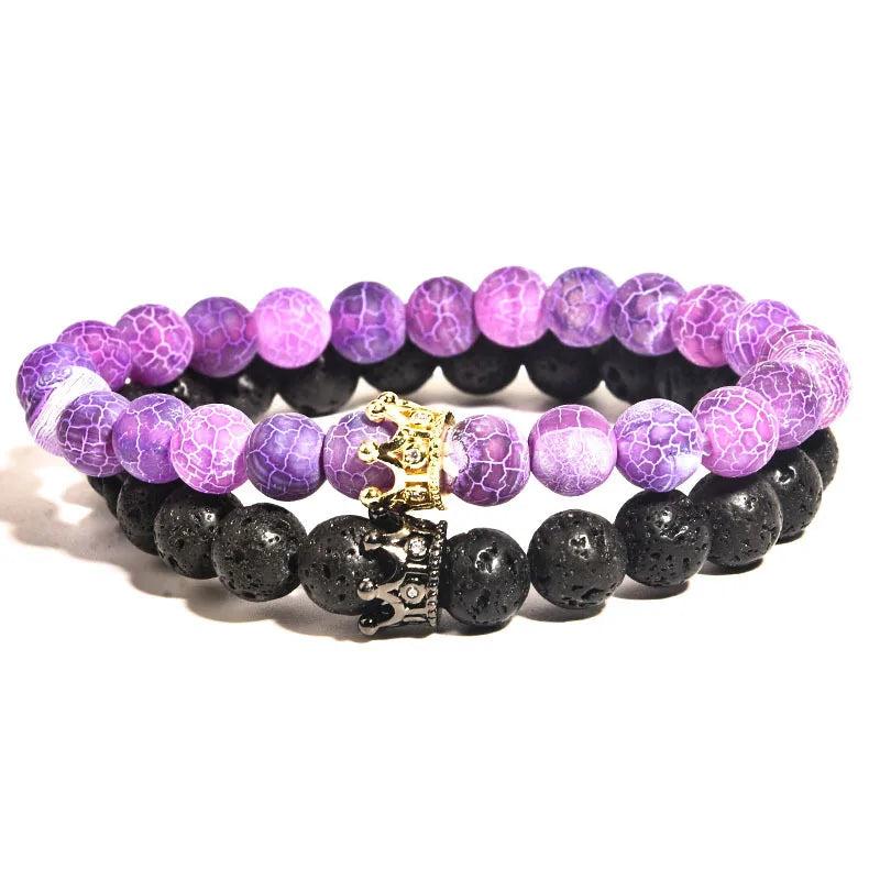 CZ Crown Charm Bracelet Natural Stone Bead Bangles Gift