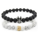 CZ Crown Charm Bracelet Natural Stone Bead Bangles Gift