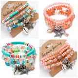 4Pcs Women's Shell Star Pendant Bracelets Set Natural Stone Beads Bohemia Charm