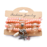 4Pcs Women's Shell Star Pendant Bracelets Set Natural Stone Beads Bohemia Charm